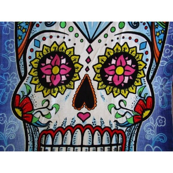 New Purple Sugar Skull Flowers Bath Beach Pool Gift Towel Skulls Day of the Dead - Picture 4 of 5